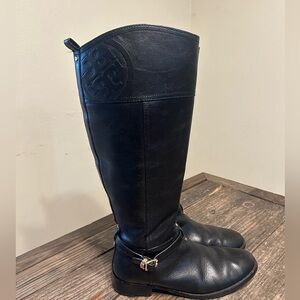 Tory Burch Women Marlene Riding Boot Size 11 Black Leather Tall
